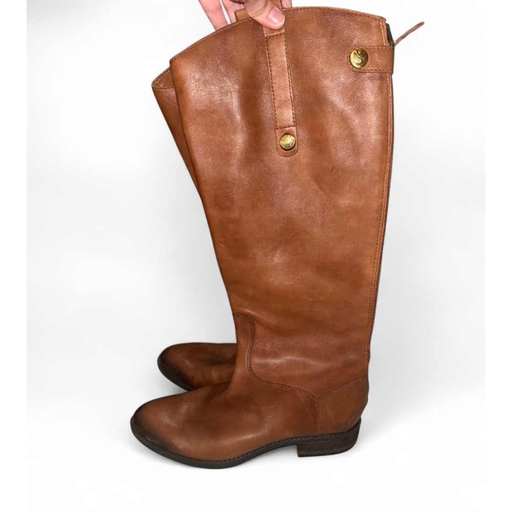 Sam Edelman Penny Whiskey Brown Leather Riding Boots‎ Back Zip Womens 8M 39
